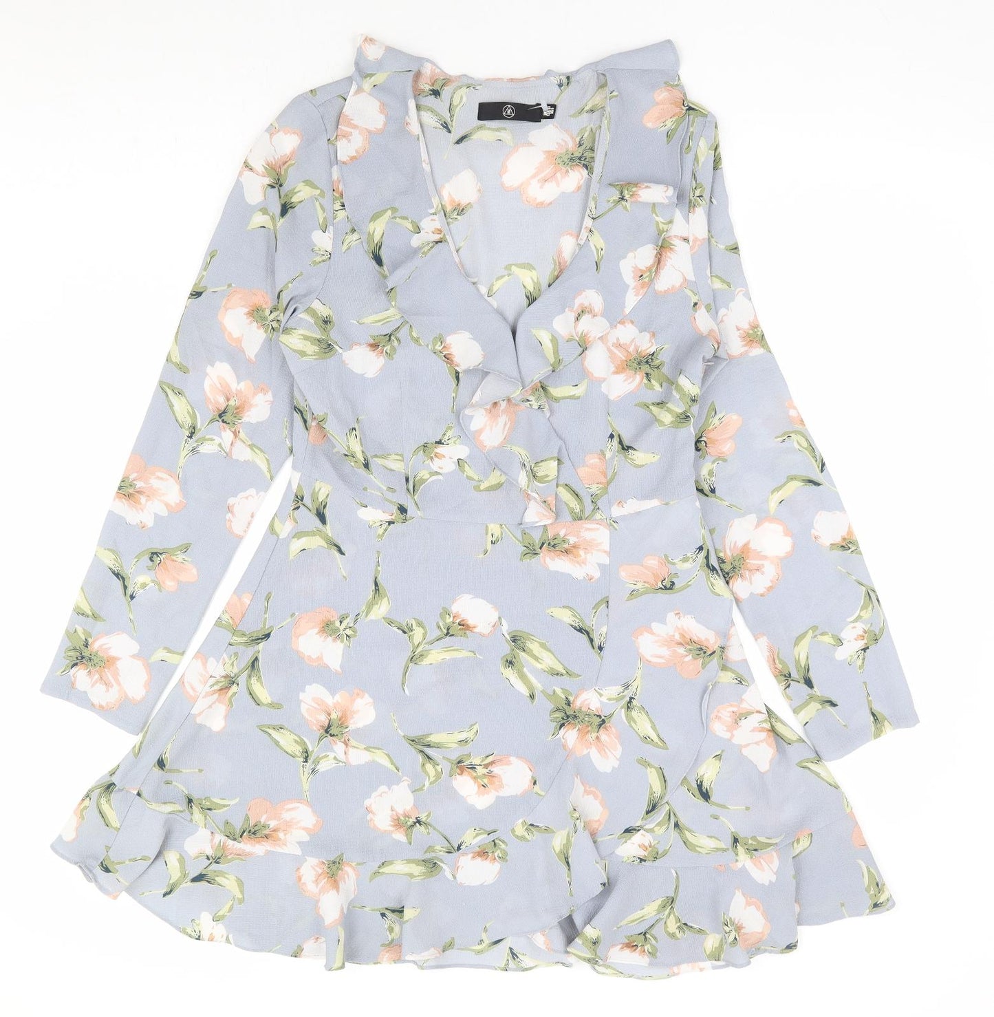 Missguided Womens Grey Floral Polyester Fit & Flare Size 12 V-Neck Zip