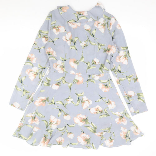 Missguided Womens Grey Floral Polyester Fit & Flare Size 12 V-Neck Zip