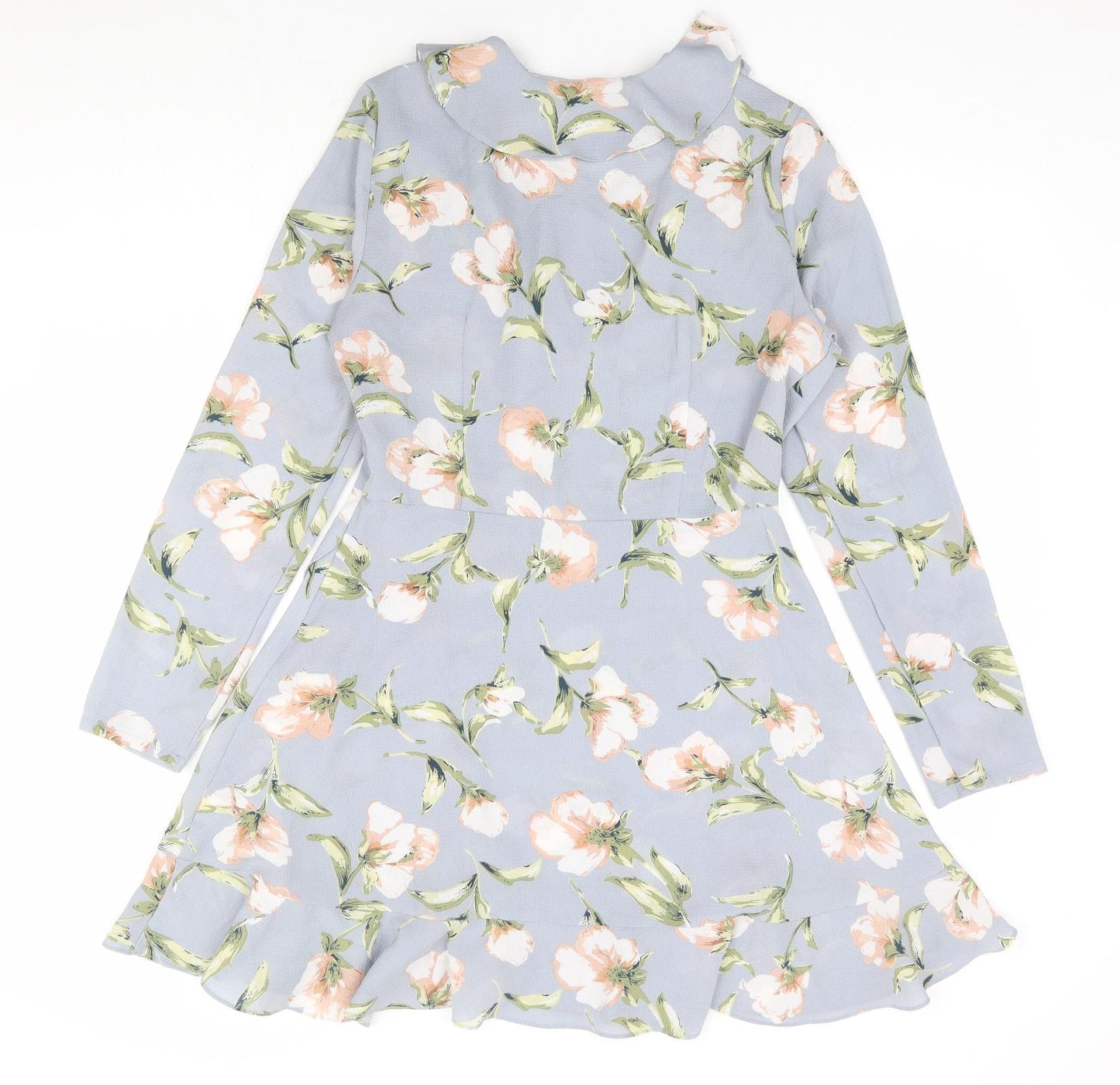 Missguided Womens Grey Floral Polyester Fit & Flare Size 12 V-Neck Zip