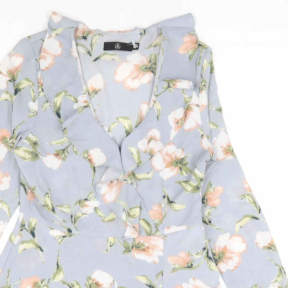 Missguided Womens Grey Floral Polyester Fit & Flare Size 12 V-Neck Zip