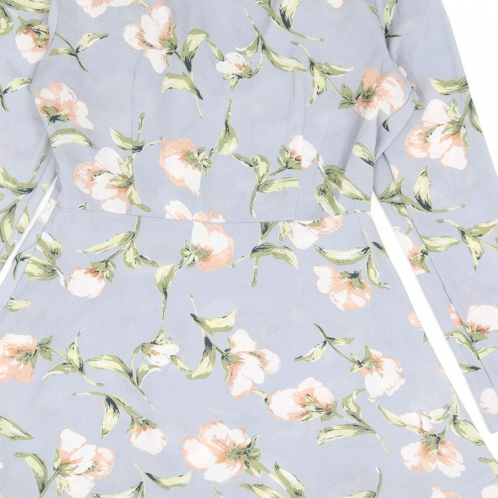 Missguided Womens Grey Floral Polyester Fit & Flare Size 12 V-Neck Zip