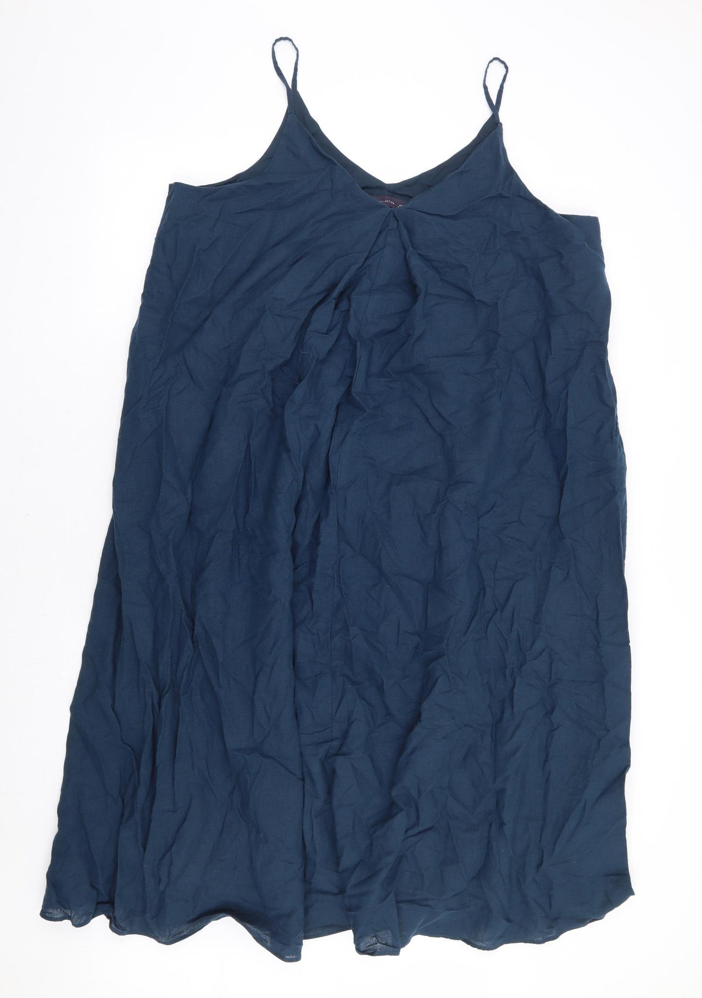 Marks and Spencer Womens Blue Linen A-Line Size 18 V-Neck Pullover