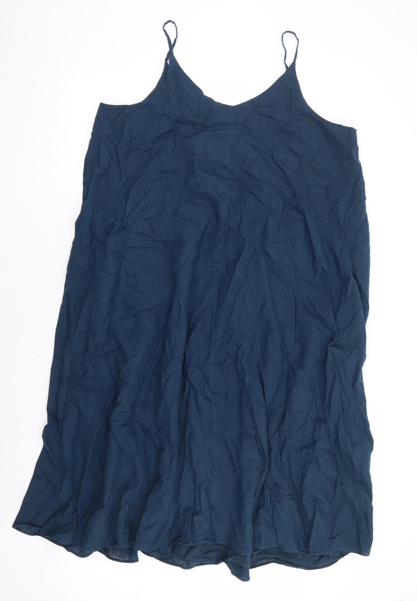 Marks and Spencer Womens Blue Linen A-Line Size 18 V-Neck Pullover