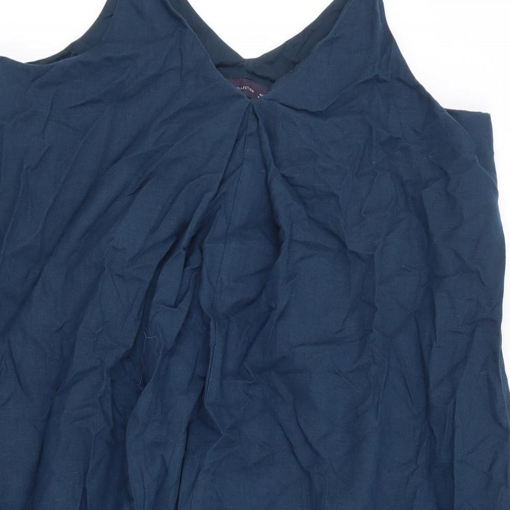 Marks and Spencer Womens Blue Linen A-Line Size 18 V-Neck Pullover