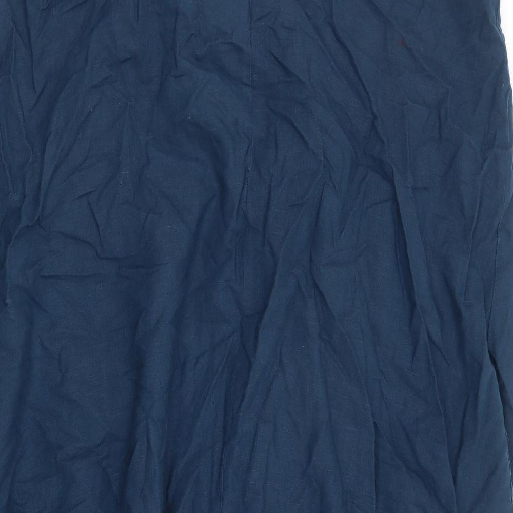 Marks and Spencer Womens Blue Linen A-Line Size 18 V-Neck Pullover