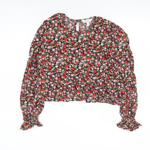 Miss Selfridge Womens Multicoloured Floral Viscose Cropped Blouse Size 8 Round Neck - Peplum