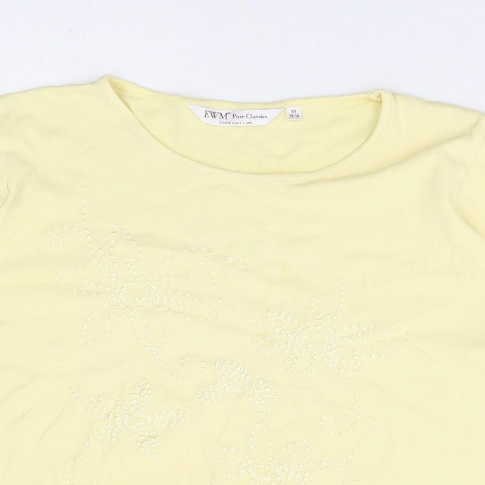 EWM Womens Yellow 100% Cotton Basic T-Shirt Size 14 Round Neck