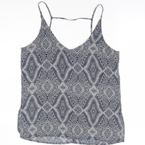H&M Womens Blue Geometric Polyester Cropped Blouse Size 12 V-Neck