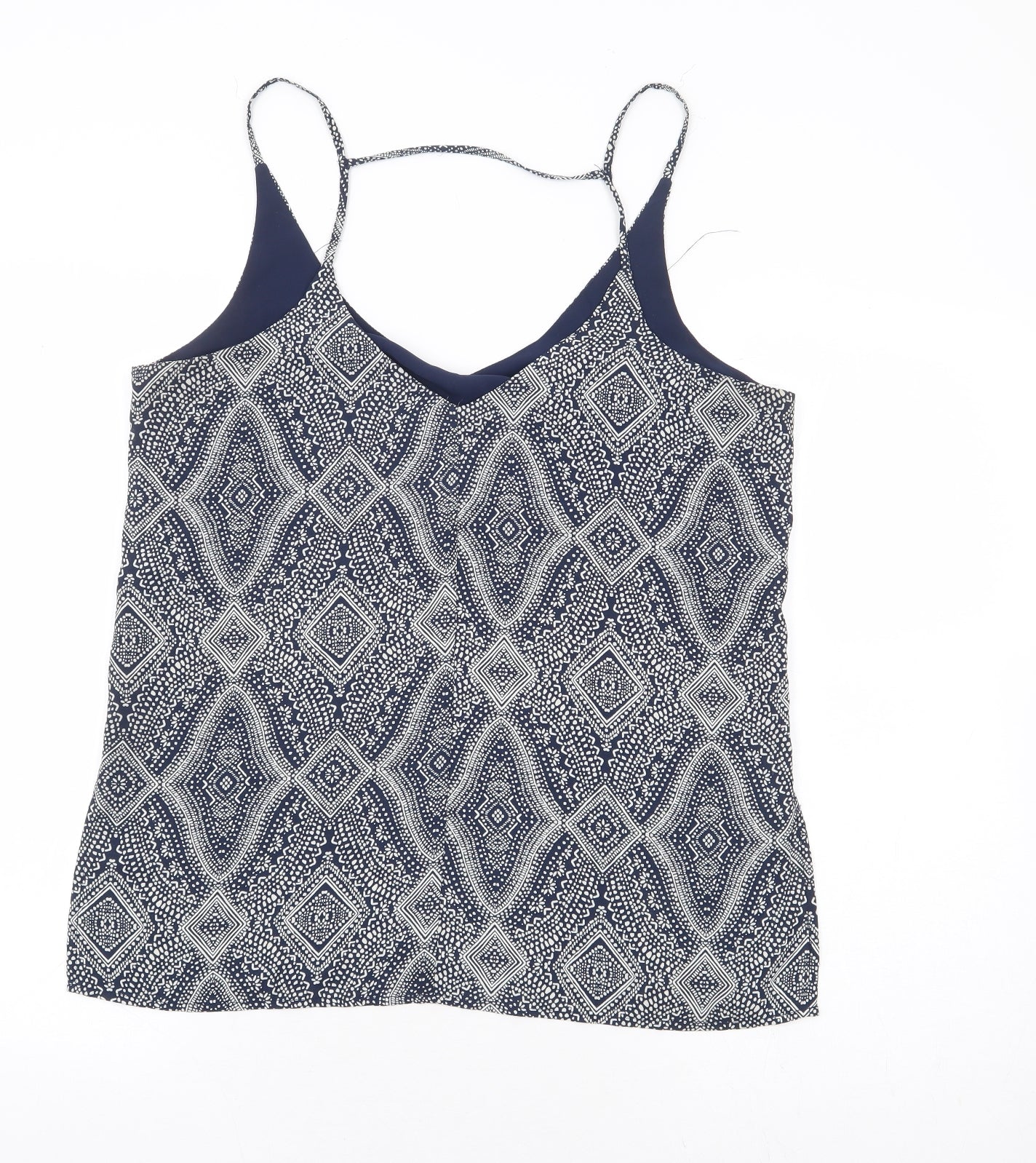 H&M Womens Blue Geometric Polyester Cropped Blouse Size 12 V-Neck