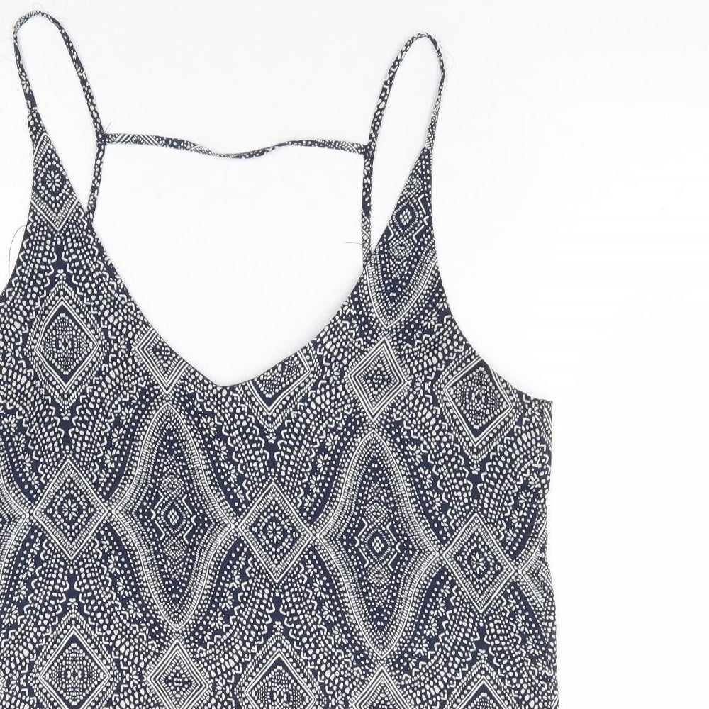 H&M Womens Blue Geometric Polyester Cropped Blouse Size 12 V-Neck