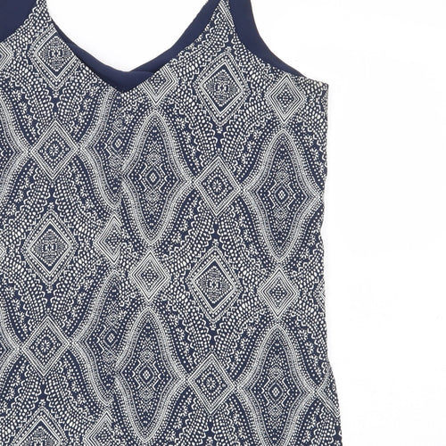 H&M Womens Blue Geometric Polyester Cropped Blouse Size 12 V-Neck