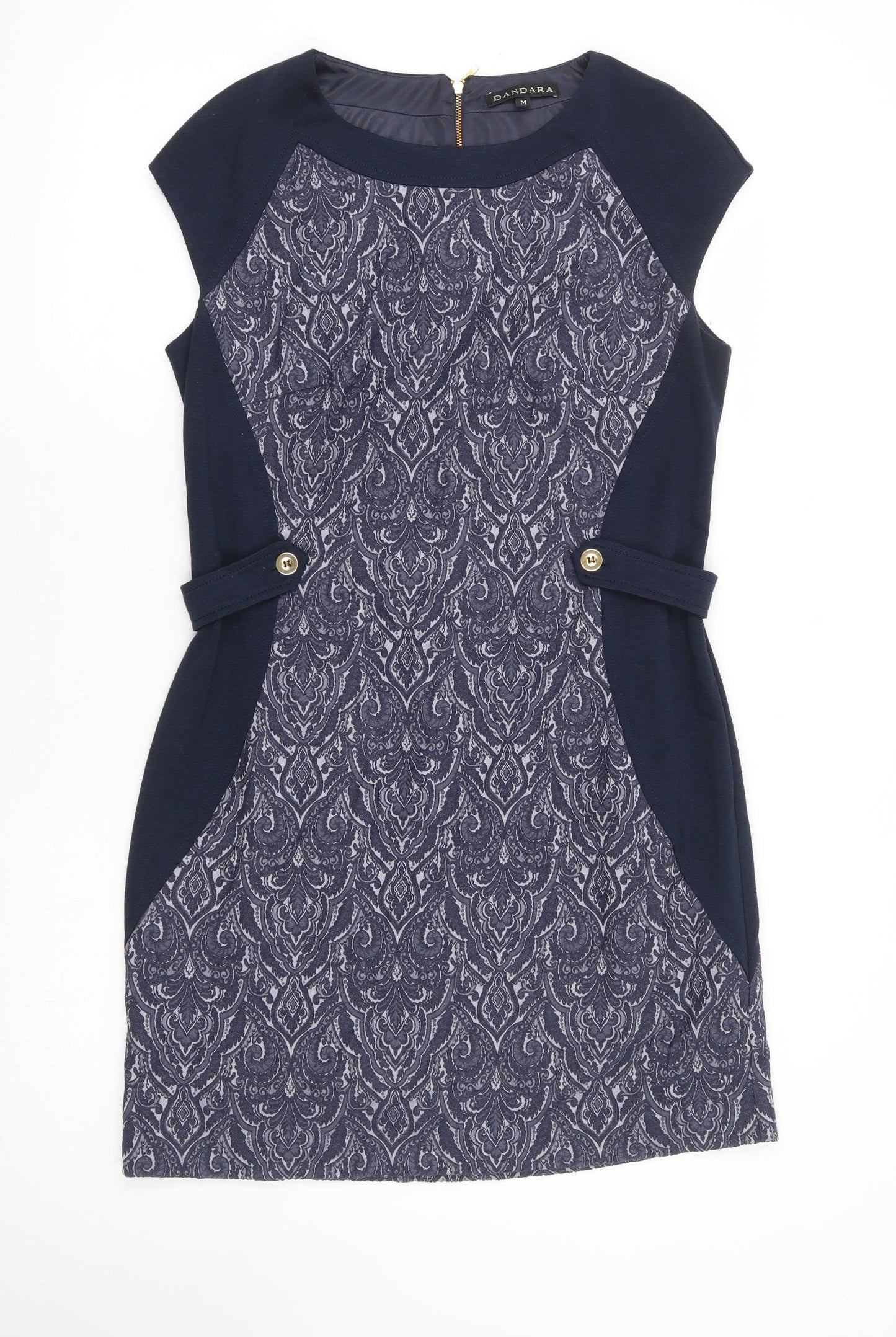 Dandara Womens Blue Floral Cotton Bodycon Size M Round Neck Zip