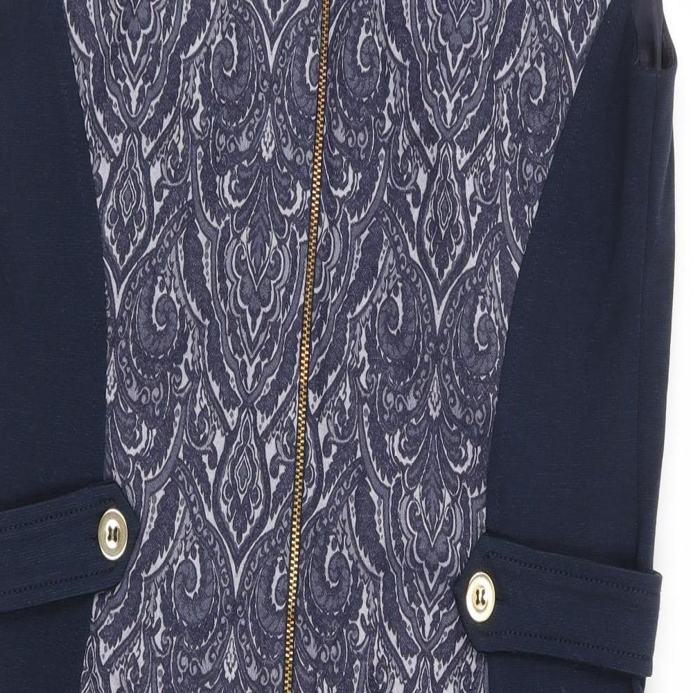 Dandara Womens Blue Floral Cotton Bodycon Size M Round Neck Zip