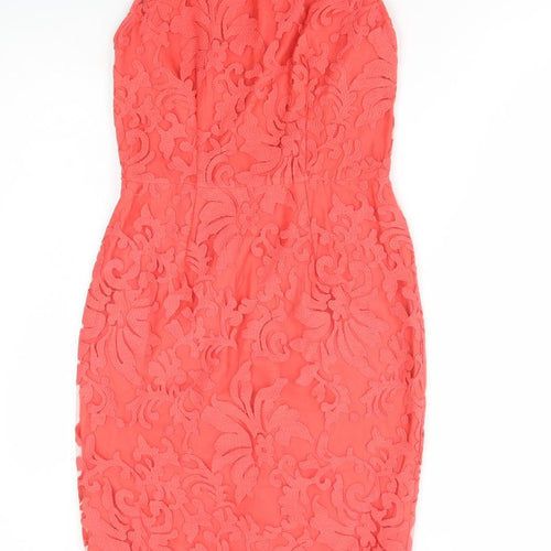 Debenhams Womens Red Cotton Bodycon Size 8 Round Neck Zip