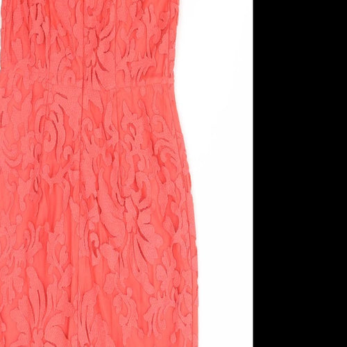 Debenhams Womens Red Cotton Bodycon Size 8 Round Neck Zip
