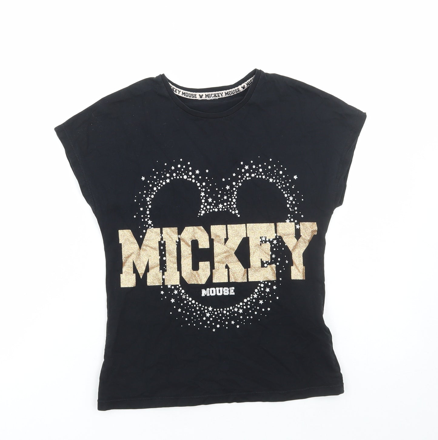 George Girls Black Cotton Basic T-Shirt Size 9-10 Years Round Neck Pullover - Mickey Mouse