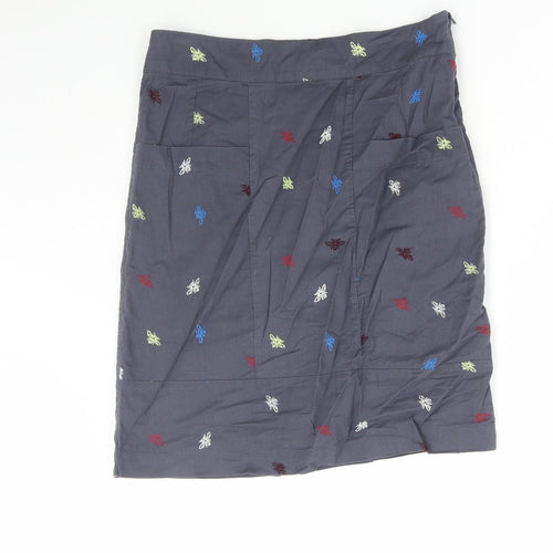 White Stuff Womens Blue Geometric Cotton Straight & Pencil Skirt Size 8 Zip - Bee Print