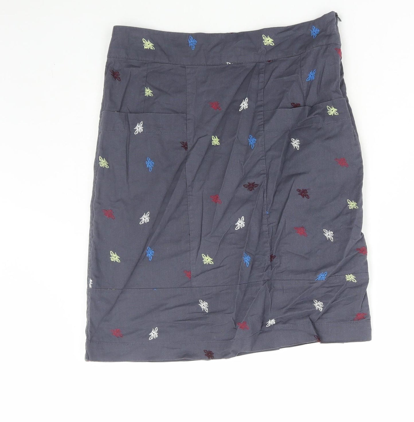 White Stuff Womens Blue Geometric Cotton Straight & Pencil Skirt Size 8 Zip - Bee Print