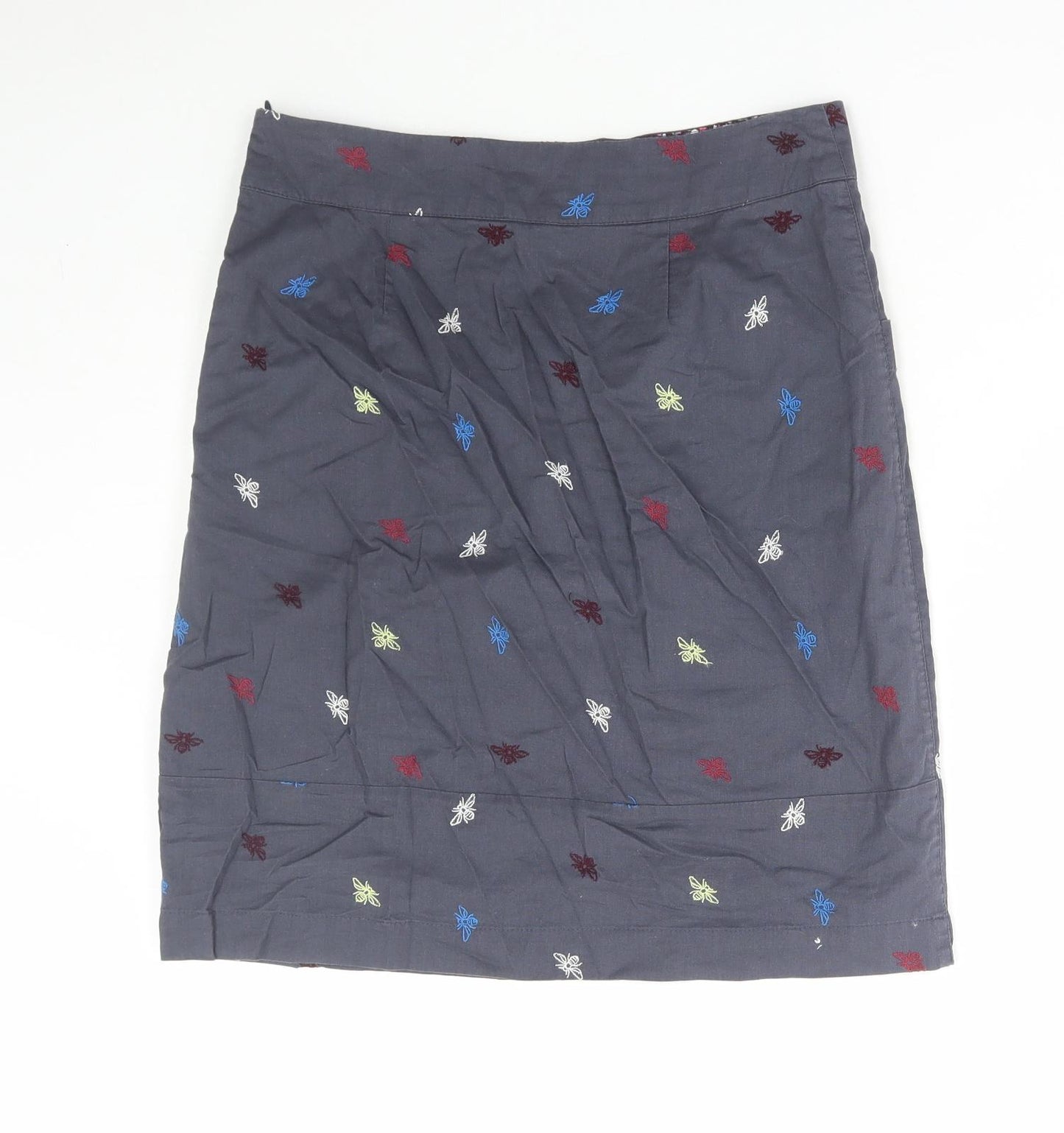 White Stuff Womens Blue Geometric Cotton Straight & Pencil Skirt Size 8 Zip - Bee Print