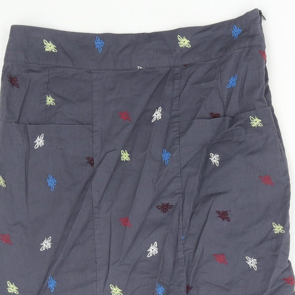 White Stuff Womens Blue Geometric Cotton Straight & Pencil Skirt Size 8 Zip - Bee Print