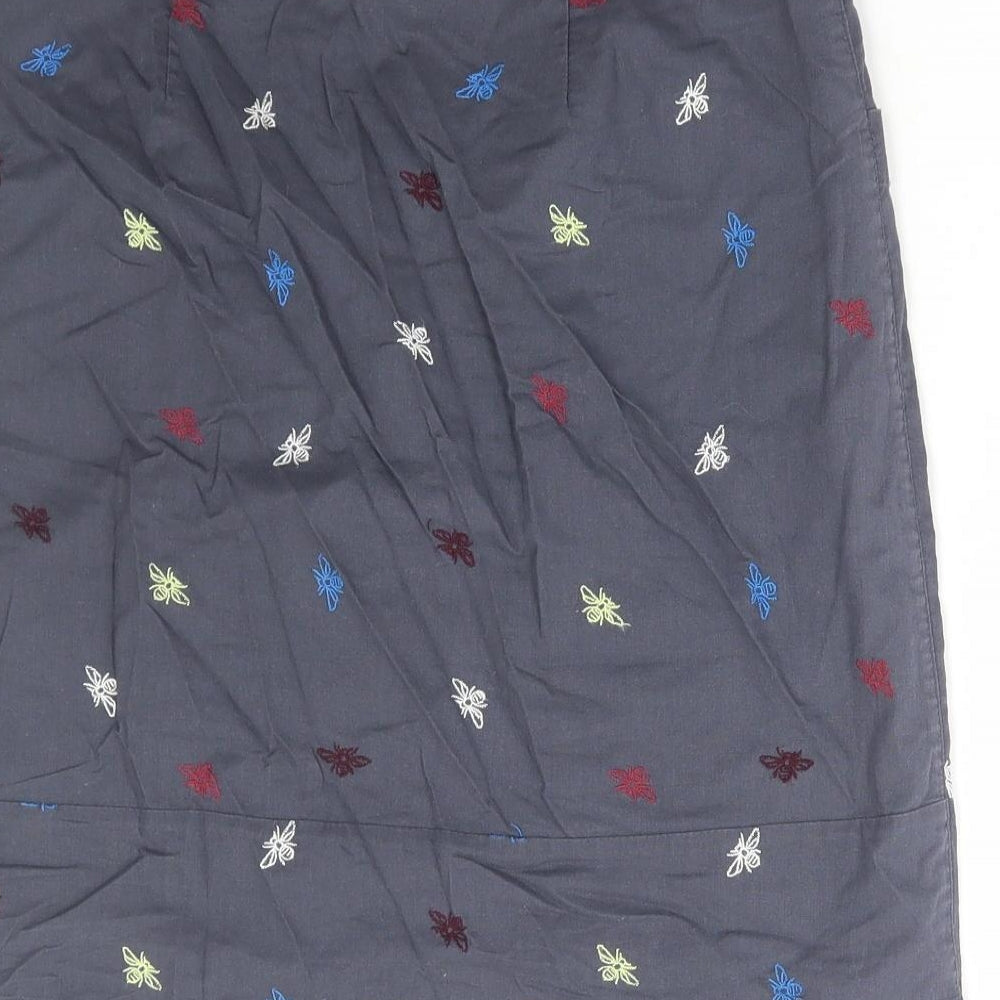 White Stuff Womens Blue Geometric Cotton Straight & Pencil Skirt Size 8 Zip - Bee Print