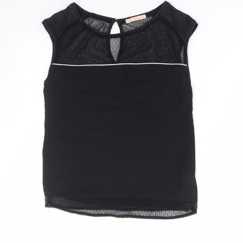 Bershka Womens Black Cotton Basic Tank Size S Boat Neck