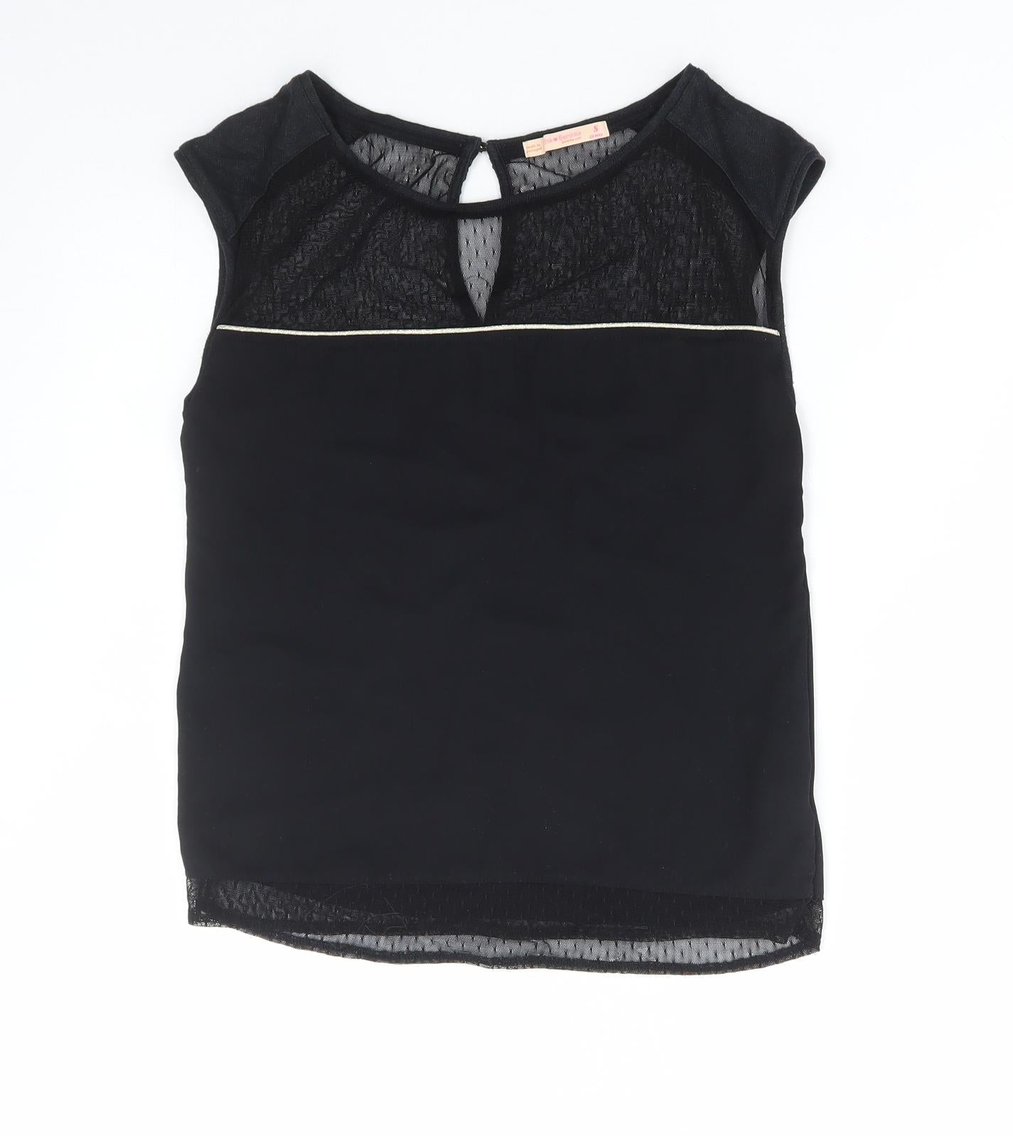 Bershka Womens Black Cotton Basic Tank Size S Boat Neck