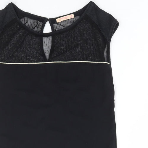 Bershka Womens Black Cotton Basic Tank Size S Boat Neck