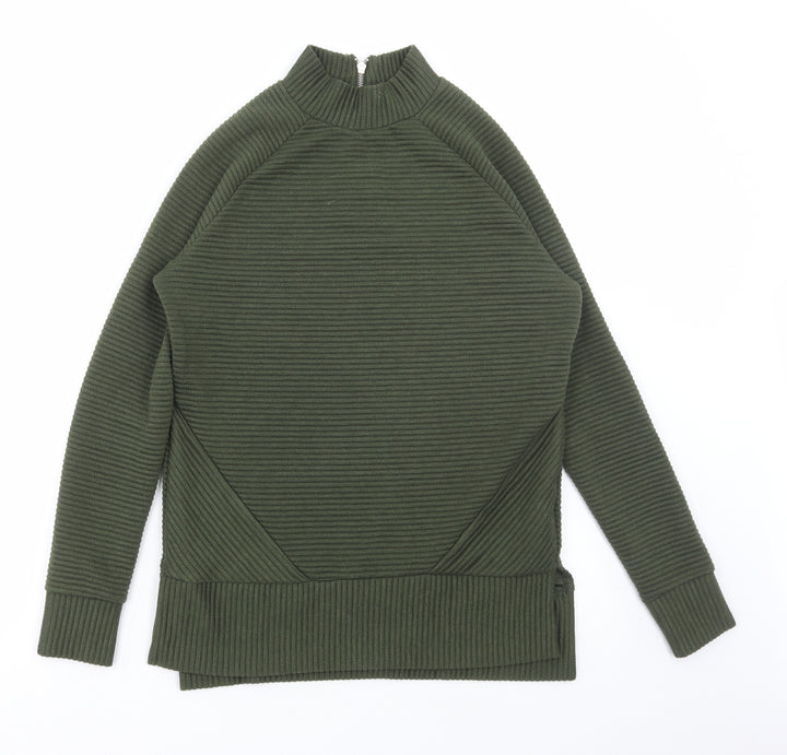 New Look Womens Green Polyester Pullover Sweatshirt Size 6 Zip - Ribbed
