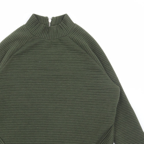 New Look Womens Green Polyester Pullover Sweatshirt Size 6 Zip - Ribbed