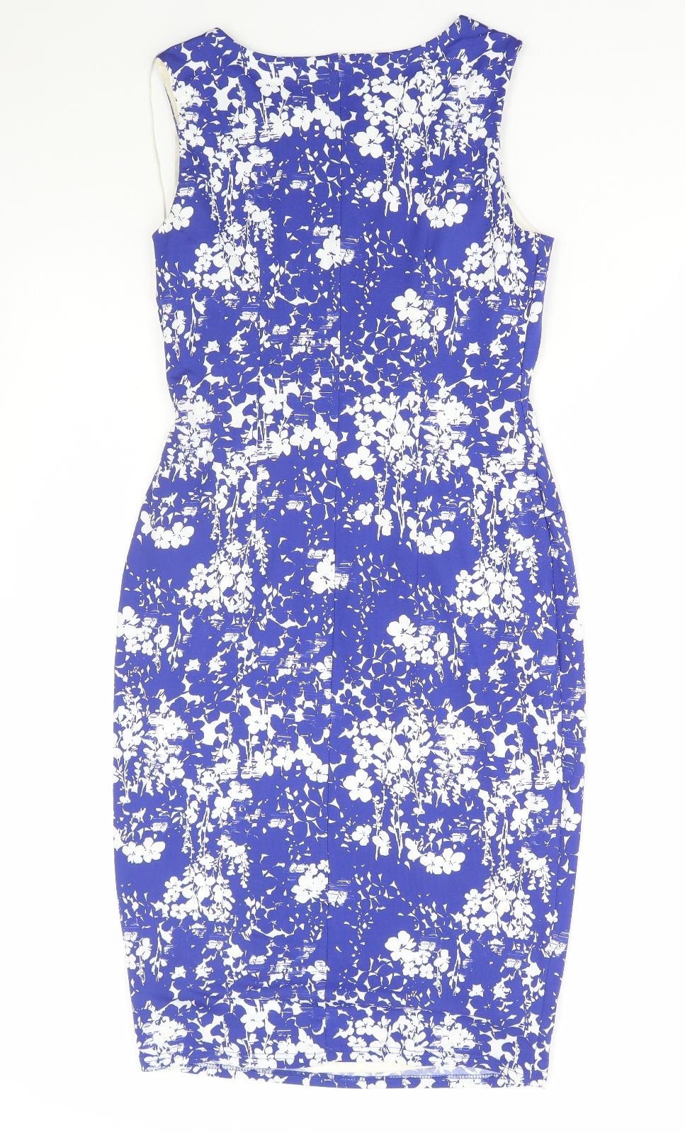 F&F Womens Beige Floral Polyester Pencil Dress Size 10 Round Neck Pullover