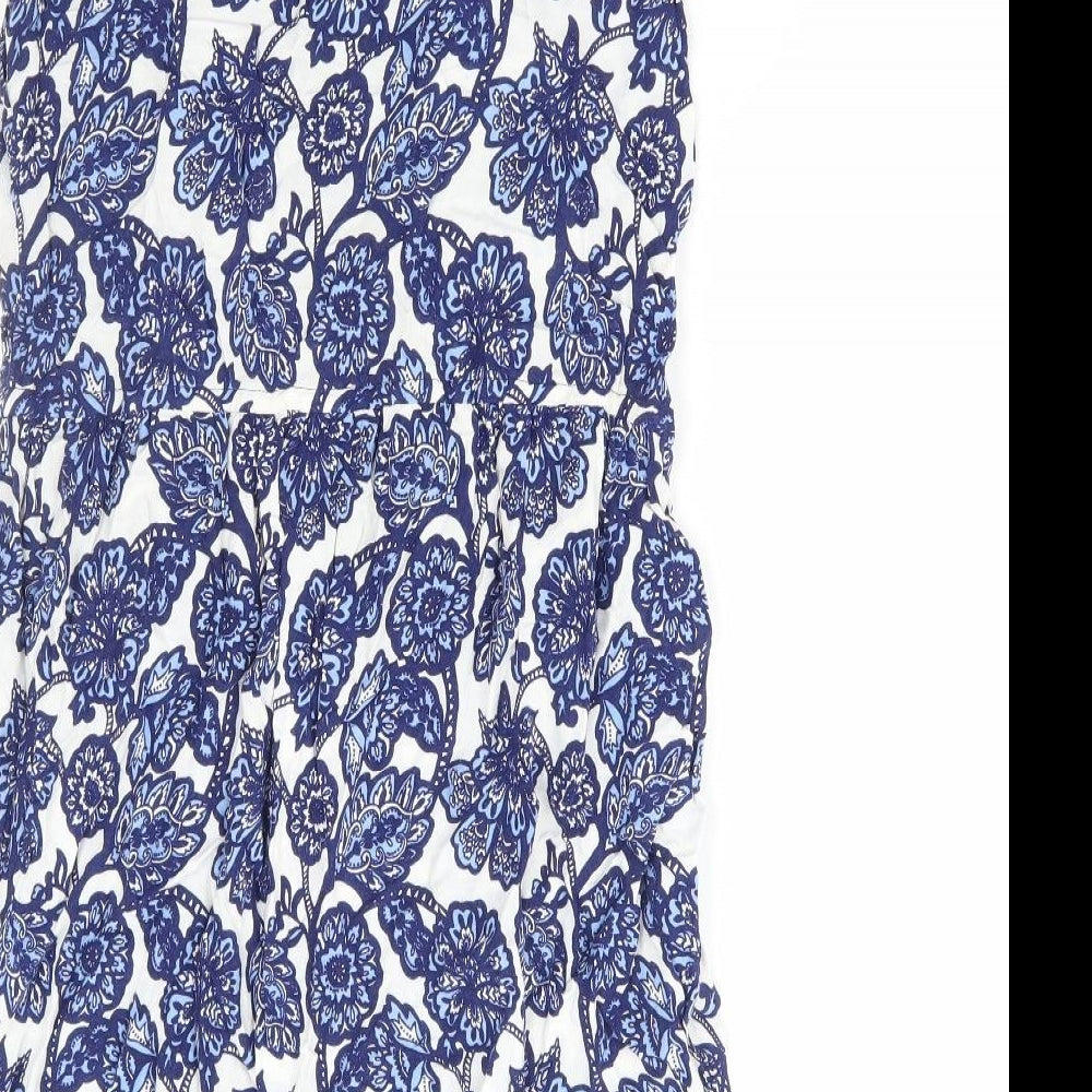 Dororthy Perkins Womens Blue Geometric Viscose A-Line Size 12 Scoop Neck Button - Lace Detail