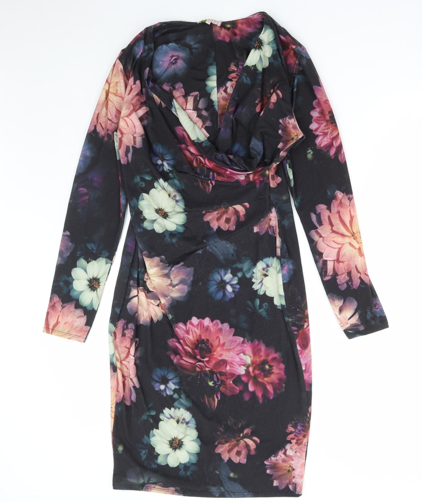 Jessica Womens Multicoloured Floral Polyester Bodycon Size 14 V-Neck Pullover