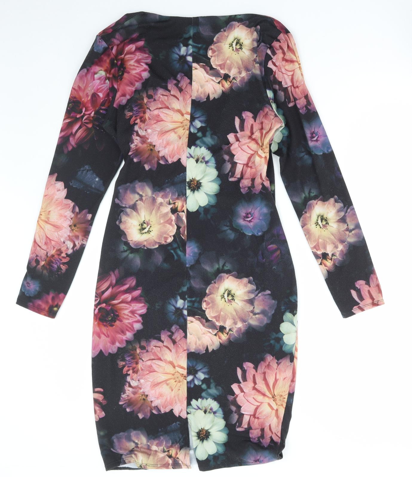 Jessica Womens Multicoloured Floral Polyester Bodycon Size 14 V-Neck Pullover