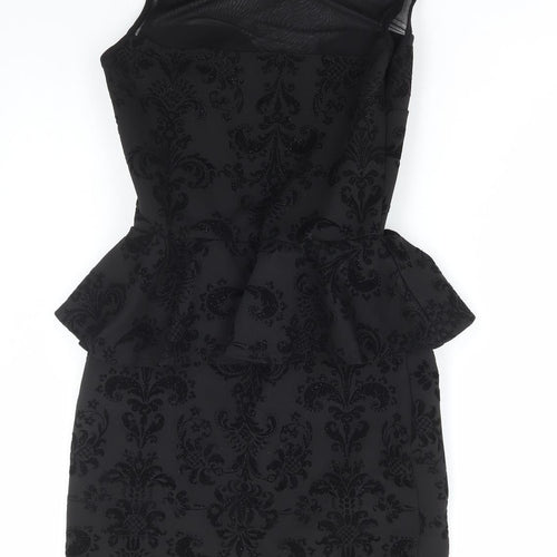 Ribbon Womens Black Geometric Polyester Bodycon Size 10 Round Neck Pullover