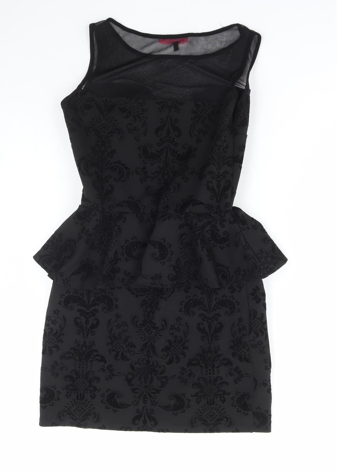 Ribbon Womens Black Geometric Polyester Bodycon Size 10 Round Neck Pullover