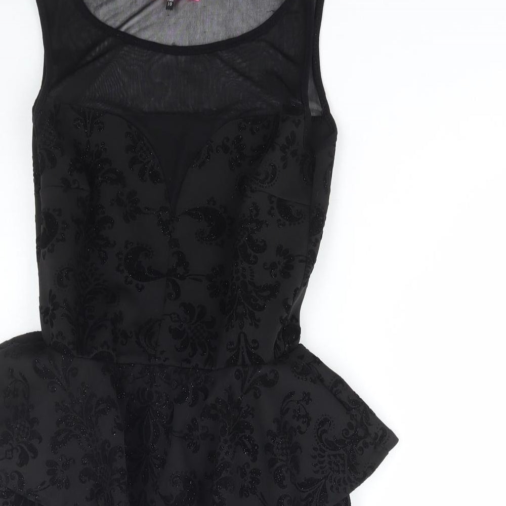 Ribbon Womens Black Geometric Polyester Bodycon Size 10 Round Neck Pullover