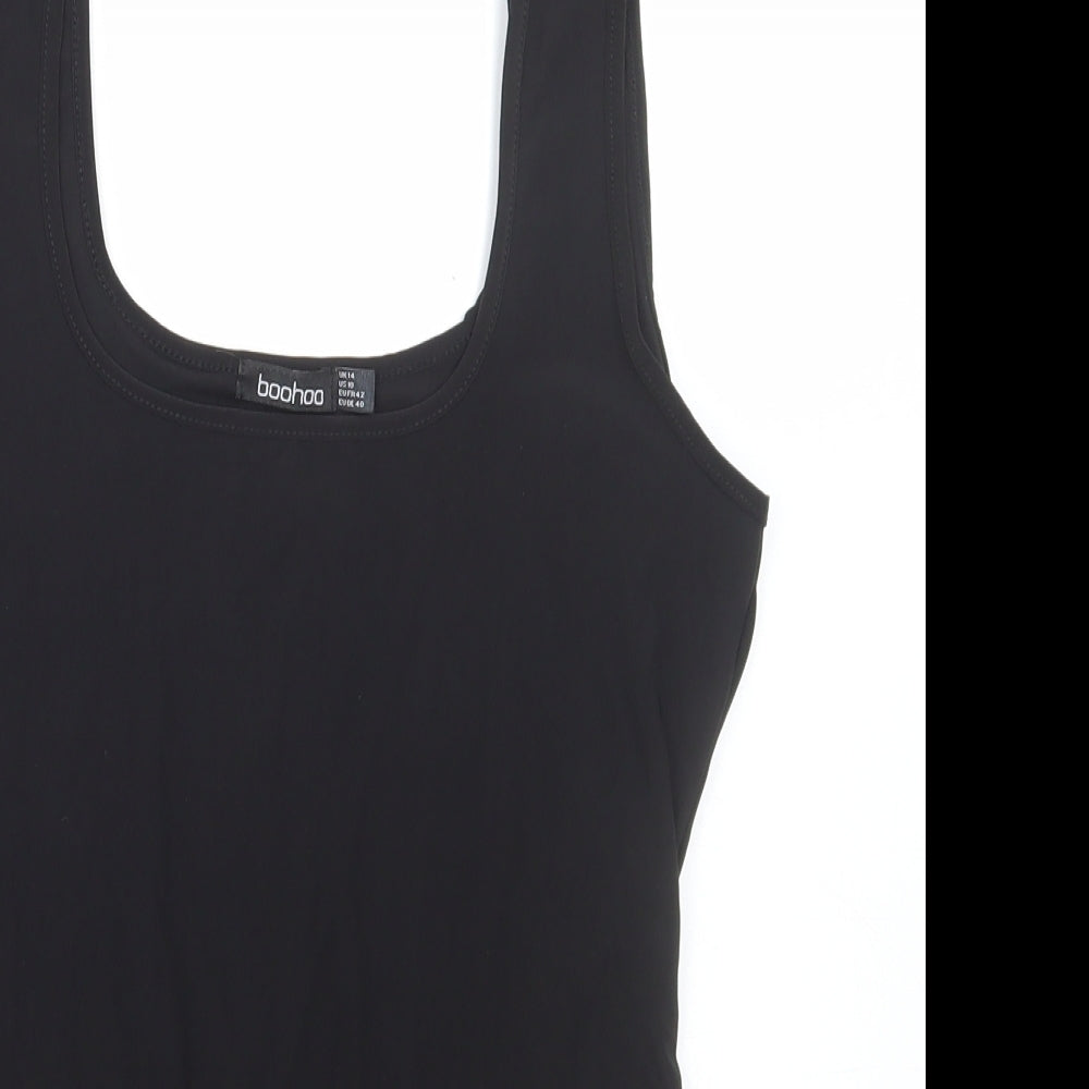 Boohoo Womens Black Polyester Bodysuit One-Piece Size 14 Snap