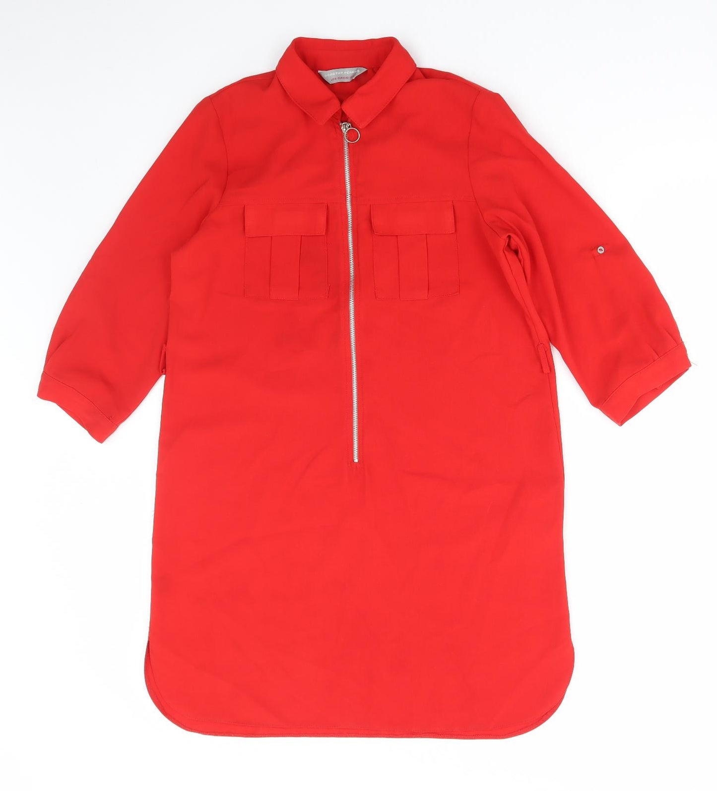 Dororthy Perkins Womens Red Polyester Shirt Dress Size 12 Collared Zip