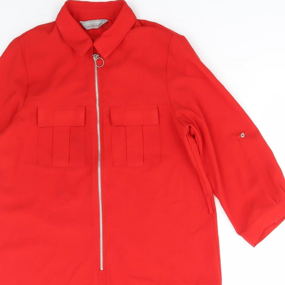 Dororthy Perkins Womens Red Polyester Shirt Dress Size 12 Collared Zip