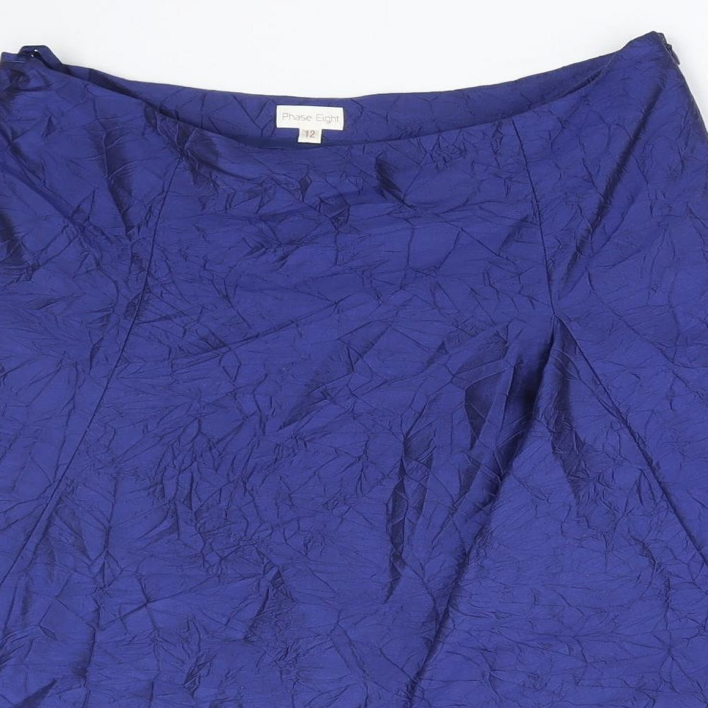 Phase Eight Womens Blue Silk Flare Skirt Size 12 Zip
