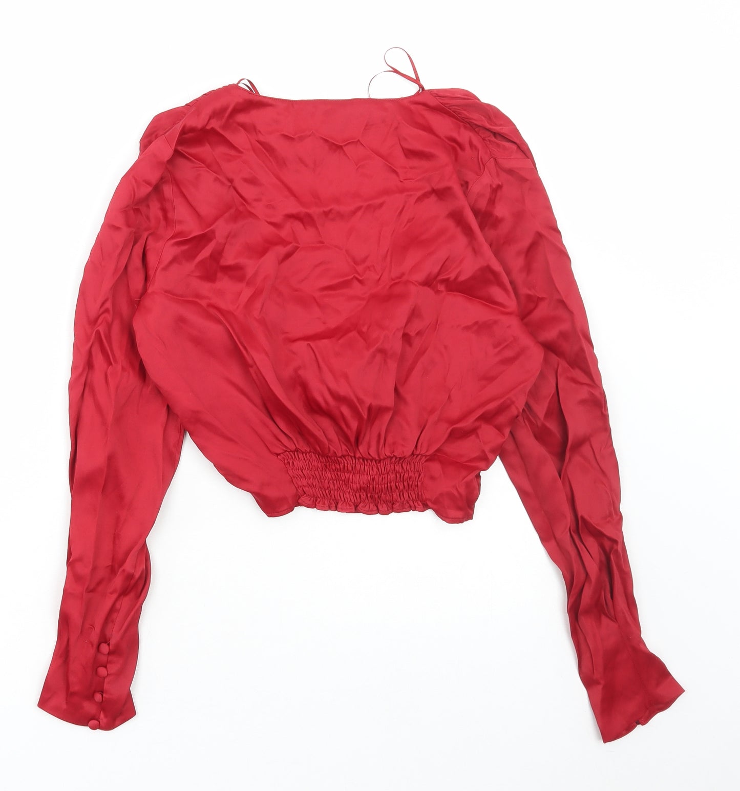 Zara Womens Red Viscose Cropped Blouse Size S V-Neck