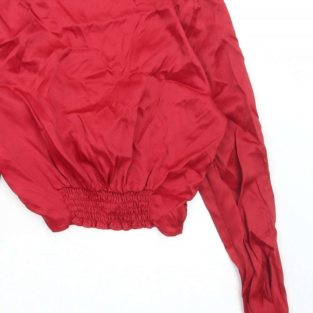 Zara Womens Red Viscose Cropped Blouse Size S V-Neck