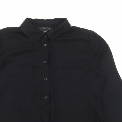 Glasson Womens Black Polyester Basic Button-Up Size 8 Collared