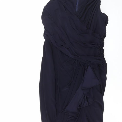 Betsy & Adam Womens Blue Polyester Bodycon Size 12 V-Neck Zip