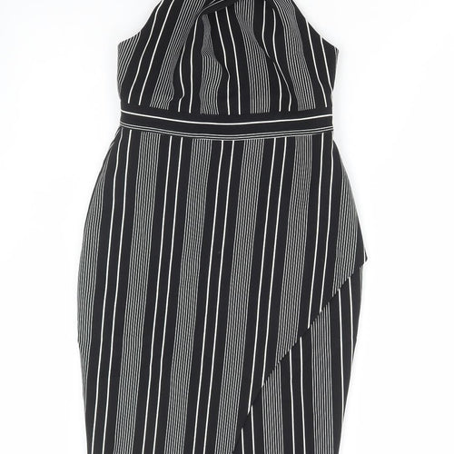 River Island Womens Black Striped Polyester Bodycon Size 6 High Neck Zip