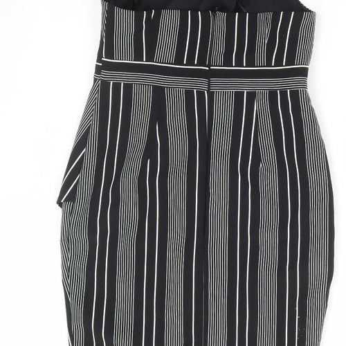 River Island Womens Black Striped Polyester Bodycon Size 6 High Neck Zip