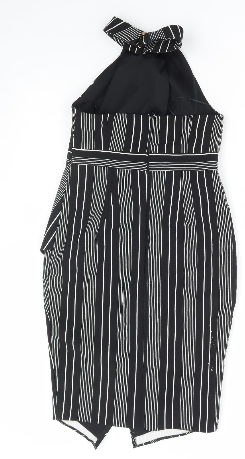 River Island Womens Black Striped Polyester Bodycon Size 6 High Neck Zip