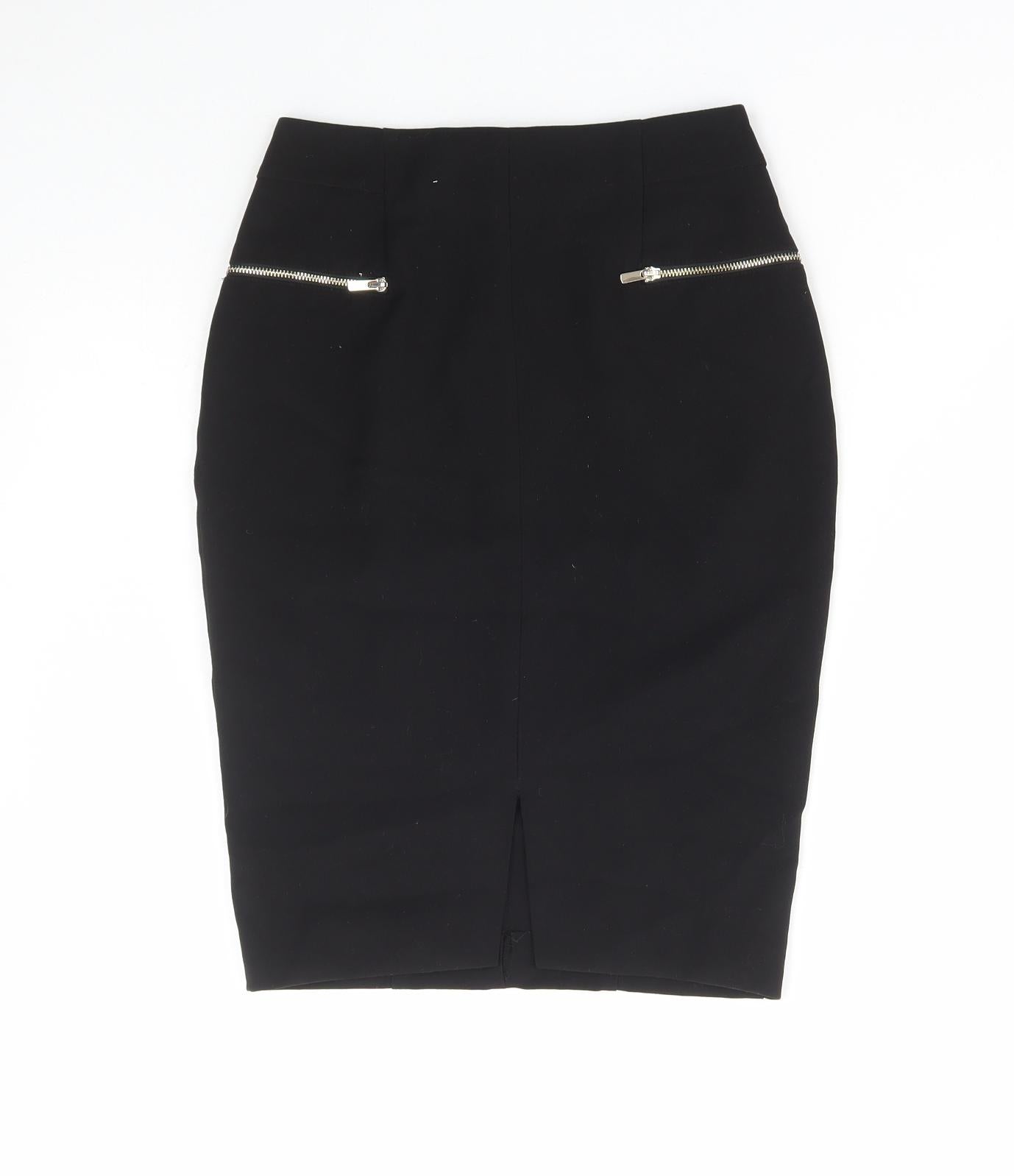 H&M Womens Black Polyester Straight & Pencil Skirt Size 4 Zip