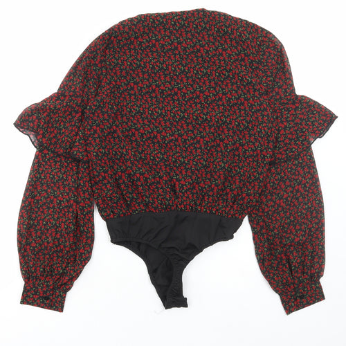 Missguided Womens Black Floral Polyester Bodysuit One-Piece Size 8 Pullover